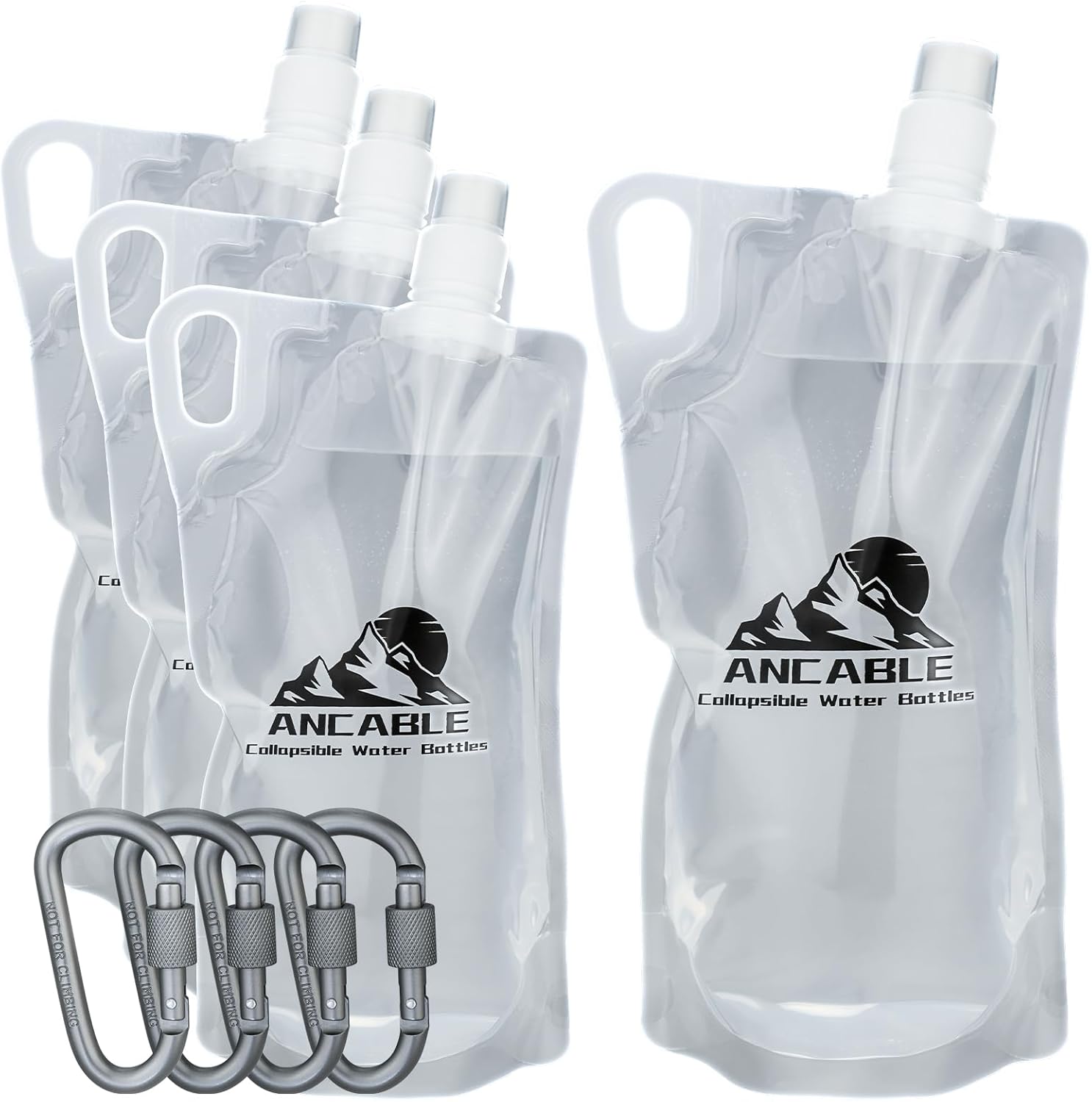 Ancable 1L Hiking Collapsible Water Bottles, 4-Pack 33OZ BPA-Free Foldable Backpacking Water Bottle for Travel Camping Hiking