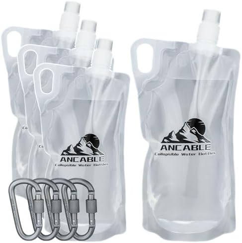 Ancable 1L Hiking Collapsible Water Bottles, 4-Pack 33OZ BPA-Free Foldable Backpacking Water Bottle for Travel Camping Hiking - Image 2