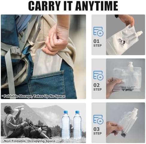 Ancable 1L Hiking Collapsible Water Bottles, 4-Pack 33OZ BPA-Free Foldable Backpacking Water Bottle for Travel Camping Hiking - Image 3