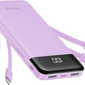 charmast Portable Charger with Built in Cables, Power Bank with Cords Wires, Slim 10000mAh Travel Battery Pack 6 Outputs 3 Inputs 5A Fast Charging for Samsung Google Pixel LG Moto iPhone iPad