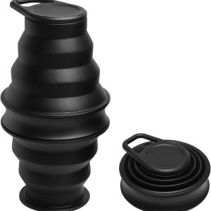 Collapsible Silicone Water Bottle - Foldable, Lightweight, and BPA-Free | 500ml (17oz) Reusable Leakproof Bottle for Camping, Travel, and Gym | Compact & Durable with Carabiner - Black