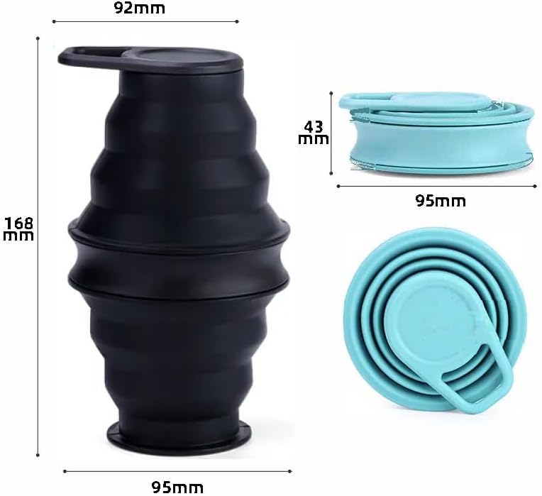 Collapsible Silicone Water Bottle - Foldable, Lightweight, and BPA-Free | 500ml (17oz) Reusable Leakproof Bottle for Camping, Travel, and Gym | Compact & Durable with Carabiner - Black - Image 6